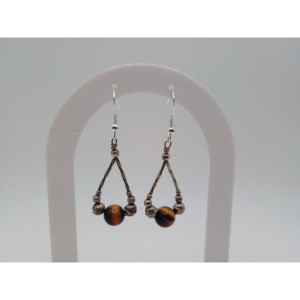 Vintage Tiger's Eye Earrings Handmade Teardrop 925 Sterling Silver